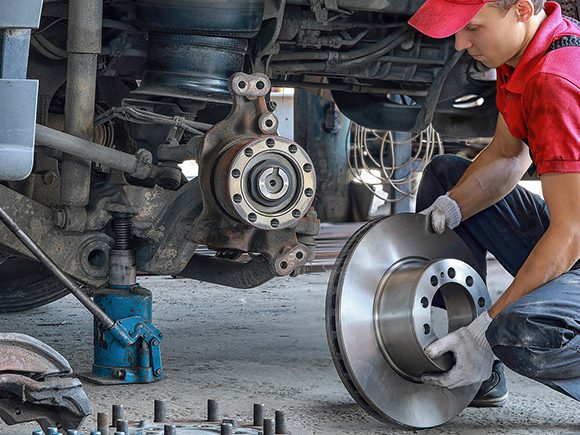 The Truck Technician changed the brakes on the crane truck.