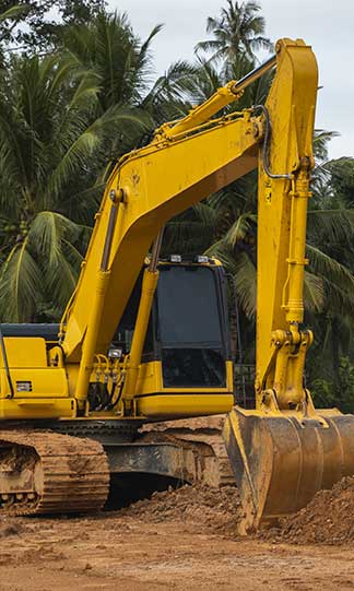 Yellow Excavator Moving Dirt.