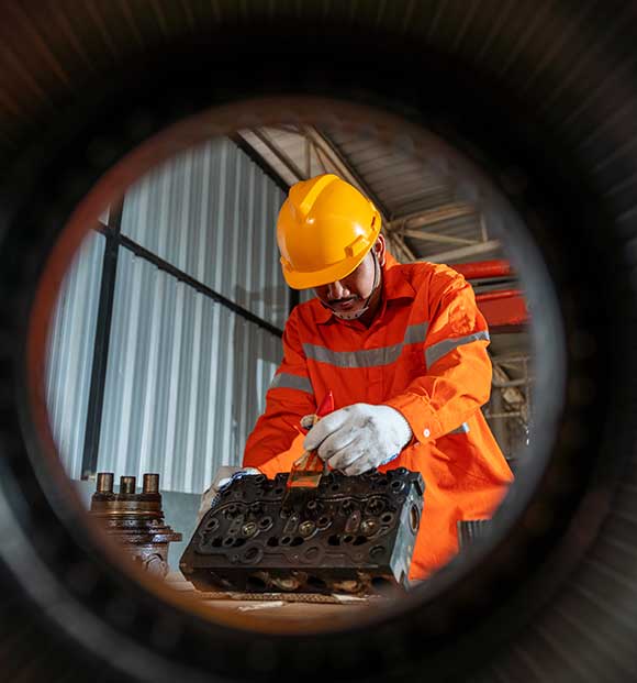 A truck technician working inspection and repair maintenance heavy machinery.