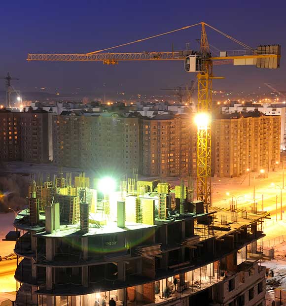 Construction building site at night