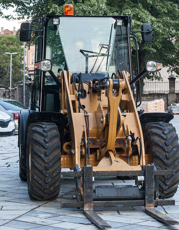 Yellow forklift truck.