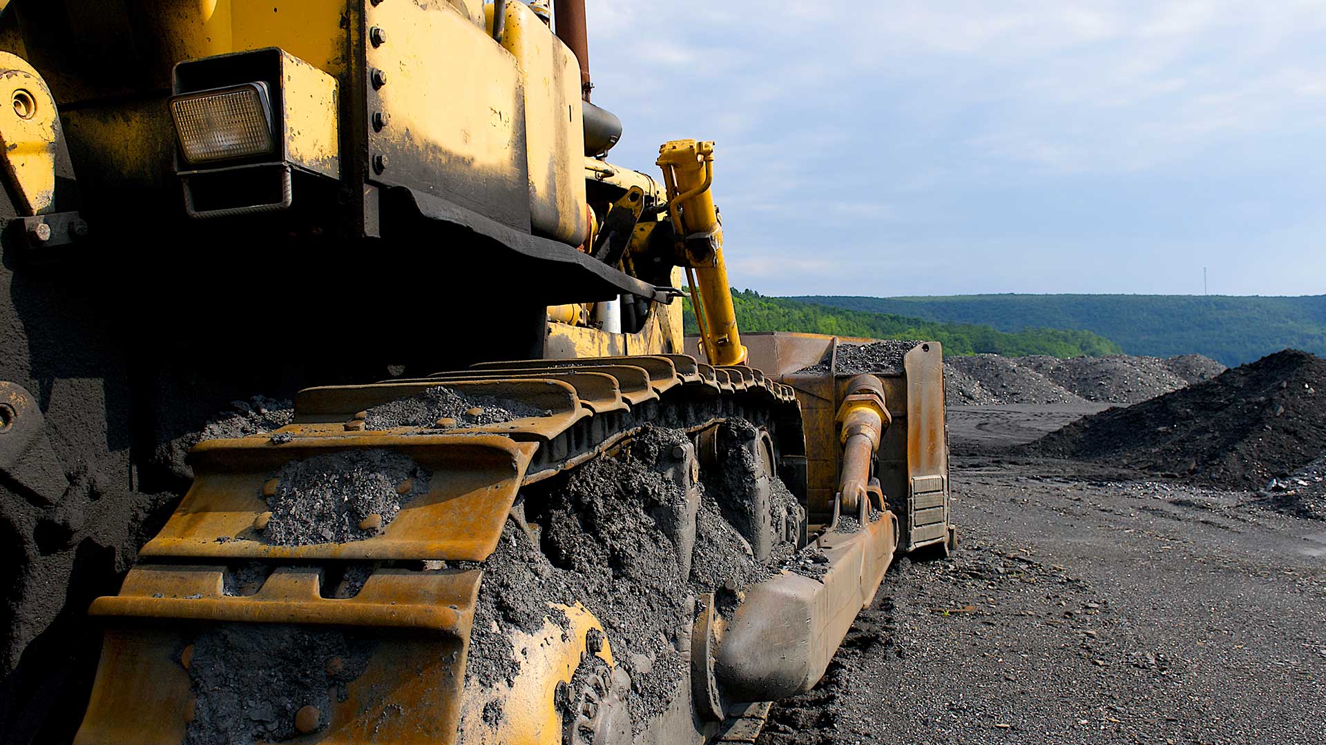 Close-up of bulldozer Tracks.